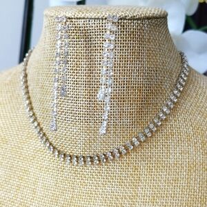 Vintage Czech crystal rhinestone choker necklace dangle earring set